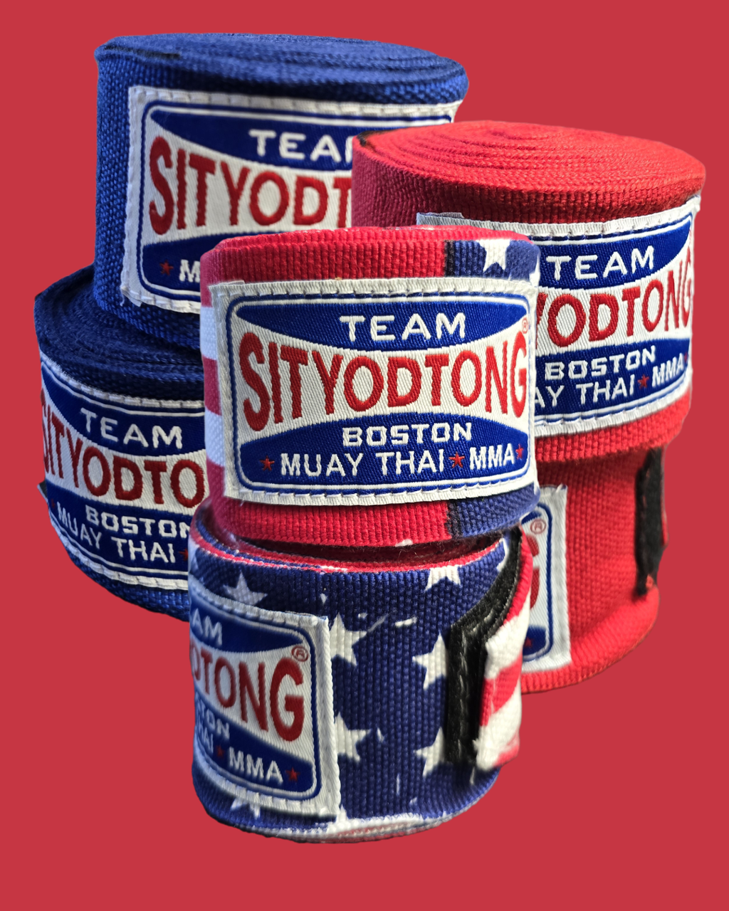 Hand Wraps - Red, Blue, Black, US/Thai Flag with Patch