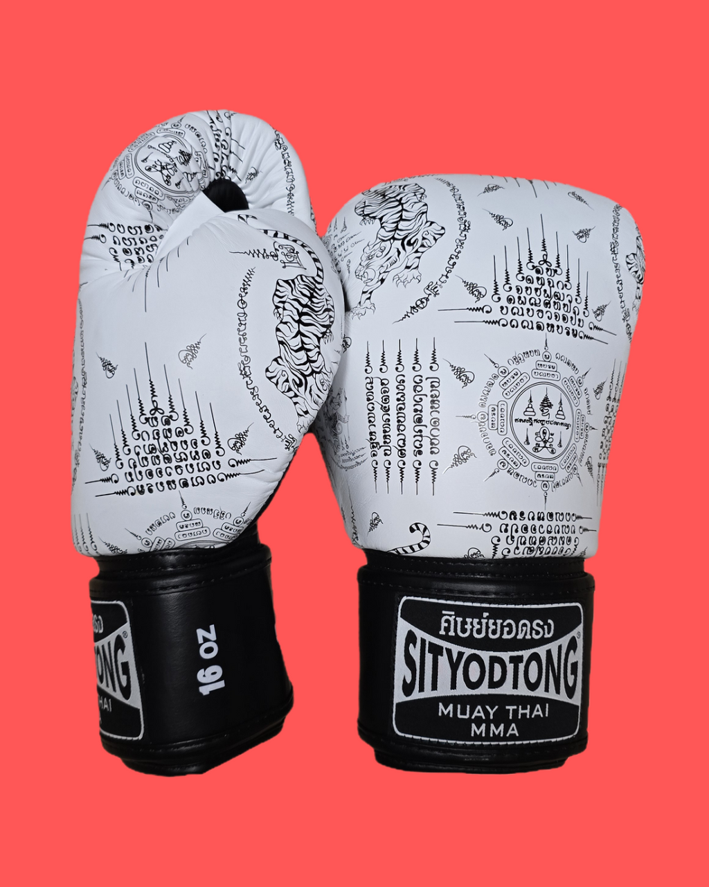 Sakyan Gloves - 16 Oz Leather Thai Boxing Gloves (Tattoo Design)