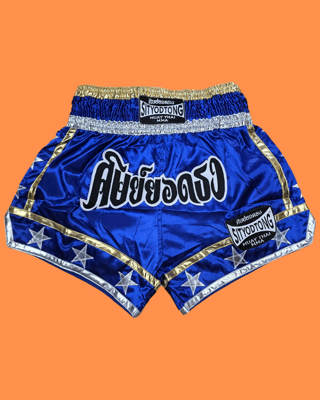 Gold Trim Thai Shorts - Star Pattern - Premium Muay Thai Boxing Shorts