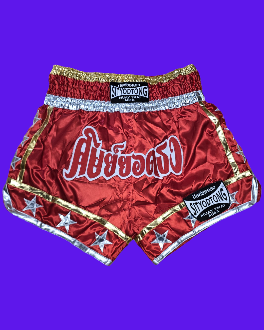 Gold Trim Thai Shorts - Star Pattern - Premium Muay Thai Boxing Shorts