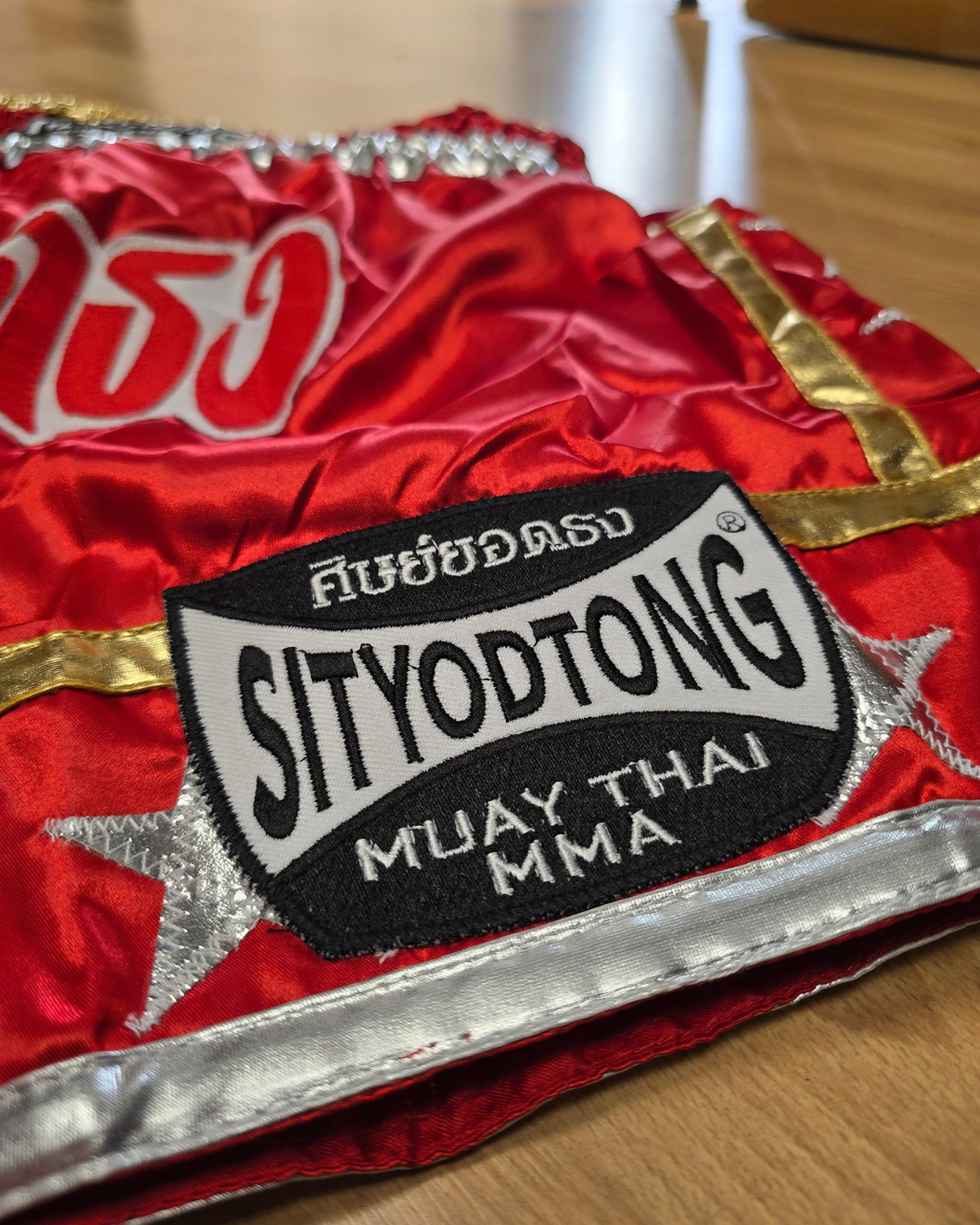 Gold Trim Thai Shorts - Star Pattern - Premium Muay Thai Boxing Shorts