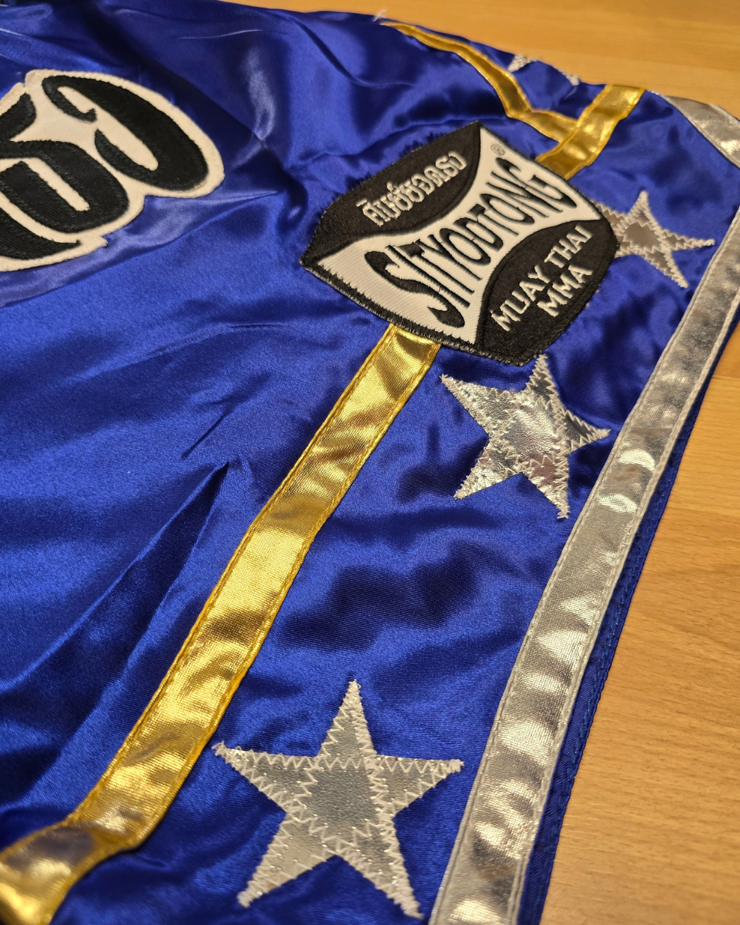 Gold Trim Thai Shorts - Star Pattern - Premium Muay Thai Boxing Shorts
